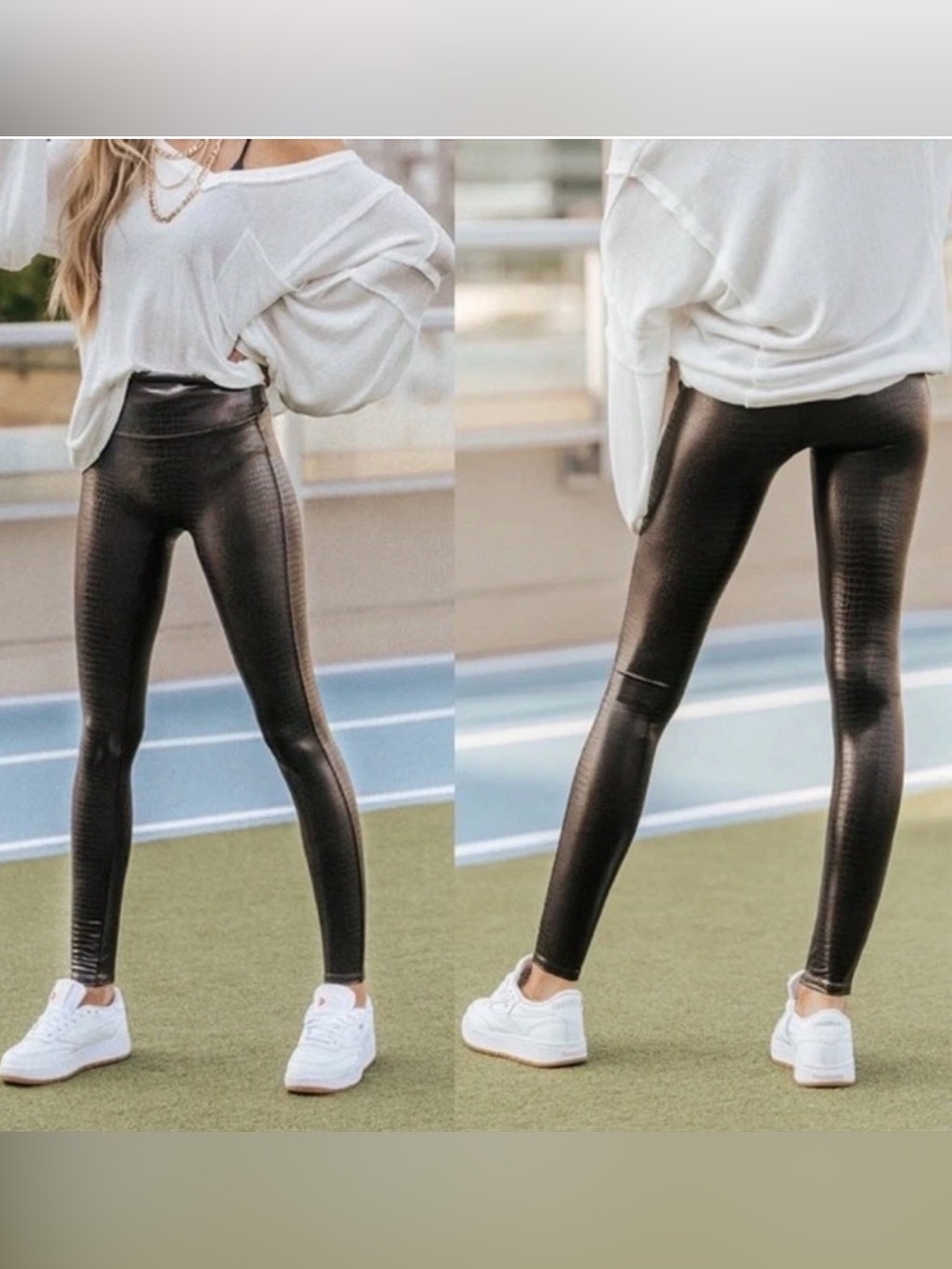 Spanx Vegan Leather Croc Shine Leggings green brown women’s size XL